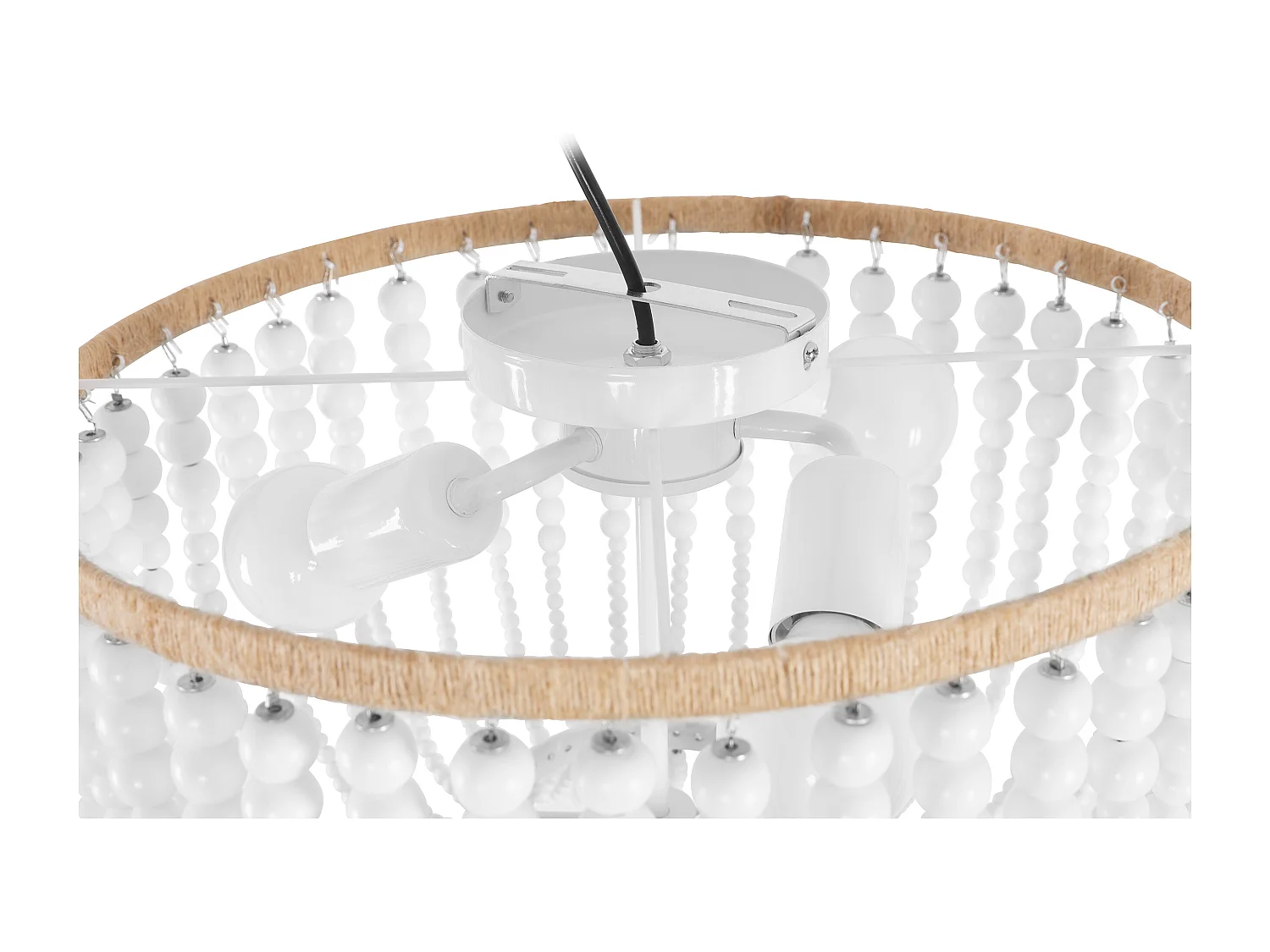 Lampe de plafond à boules en bois - Style Boho Bali Plafond - Kanda Blanc