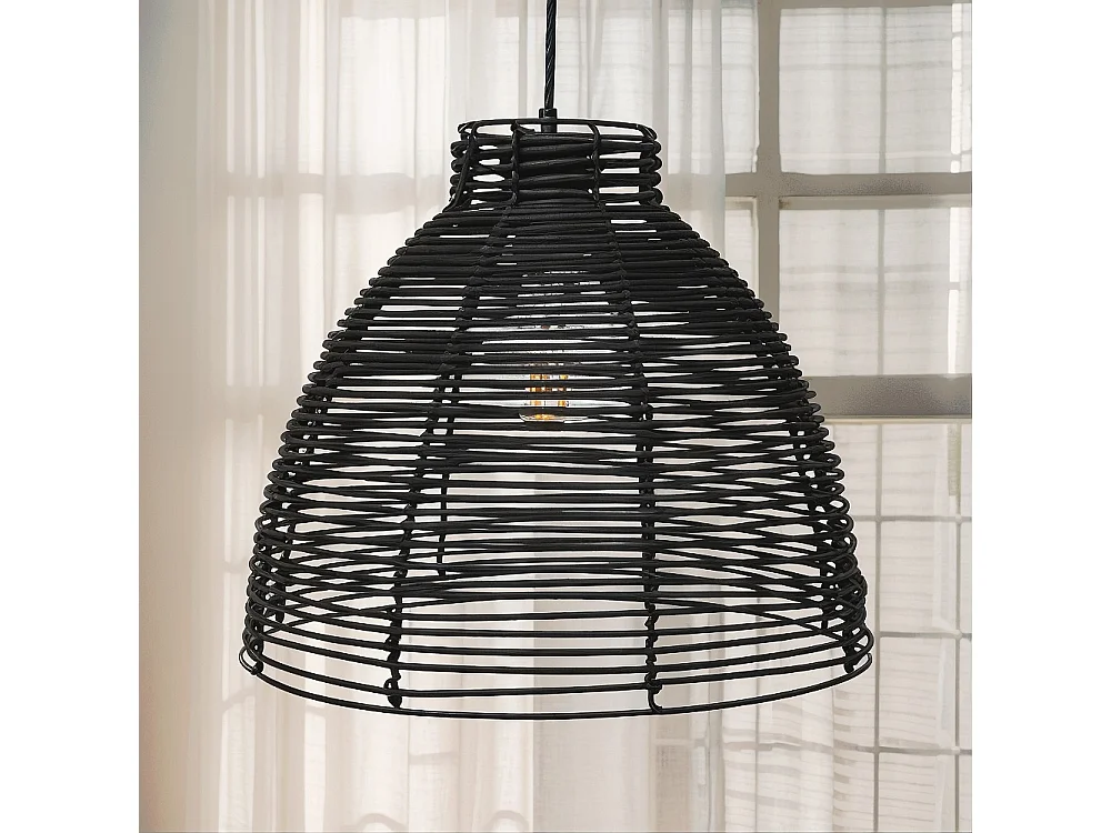 Schwarze Rattan-Deckenlampe - Pendelleuchte im Boho-Bali-Design - Gian