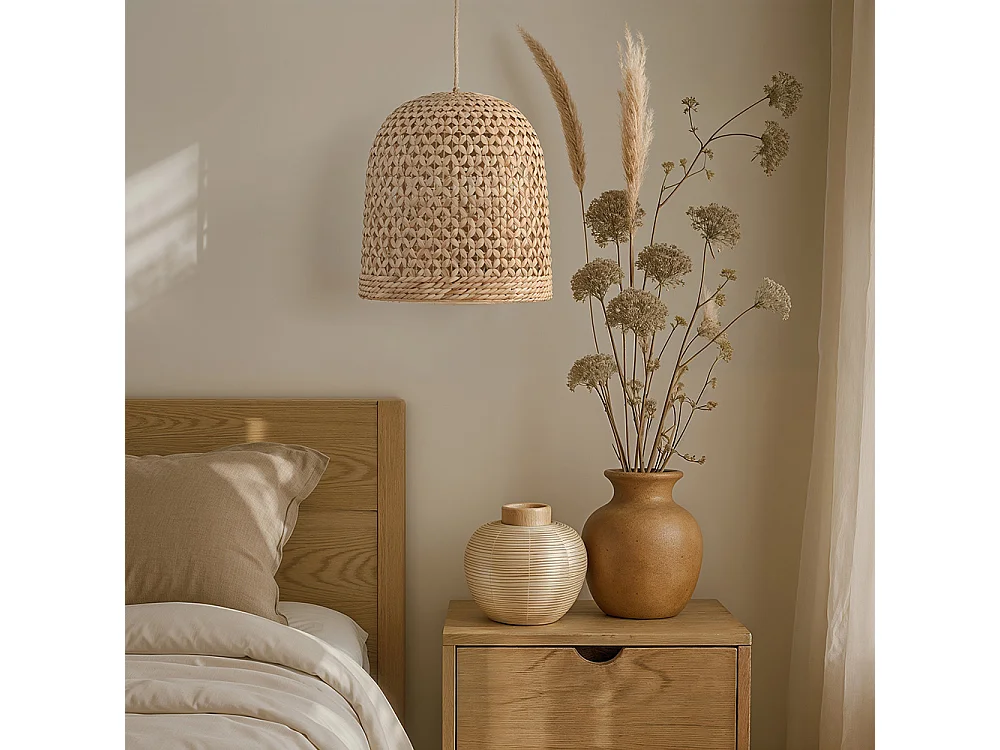 Suspension en rotin - Lampe suspendue design boho Bali - 30cm- Rava Naturel