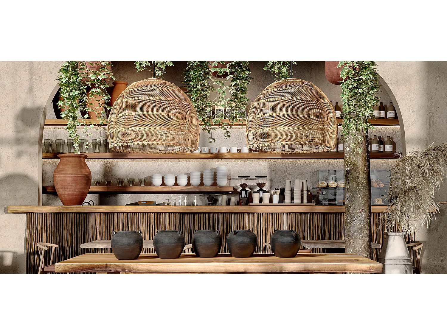 Rattan-Deckenlampe - Pendelleuchte im Boho-Bali-Design - 40cm - Hoa