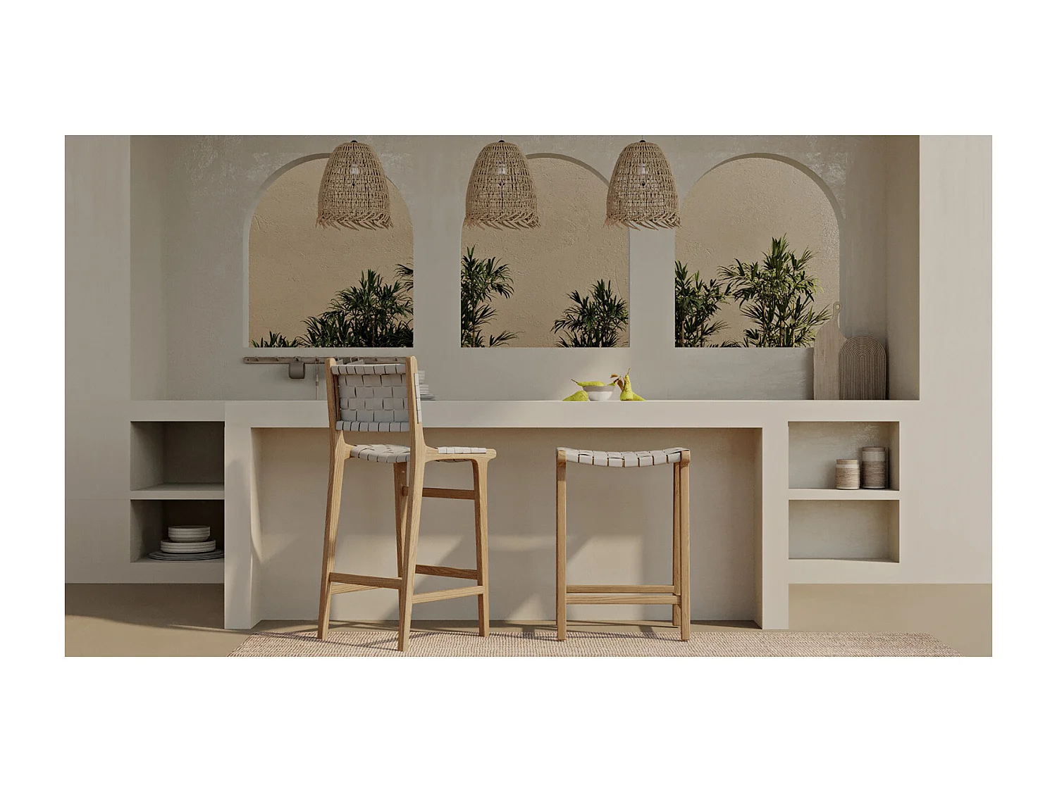 Rattan-Deckenlampe - Boho-Bali-Design-Pendelleuchte - Linei