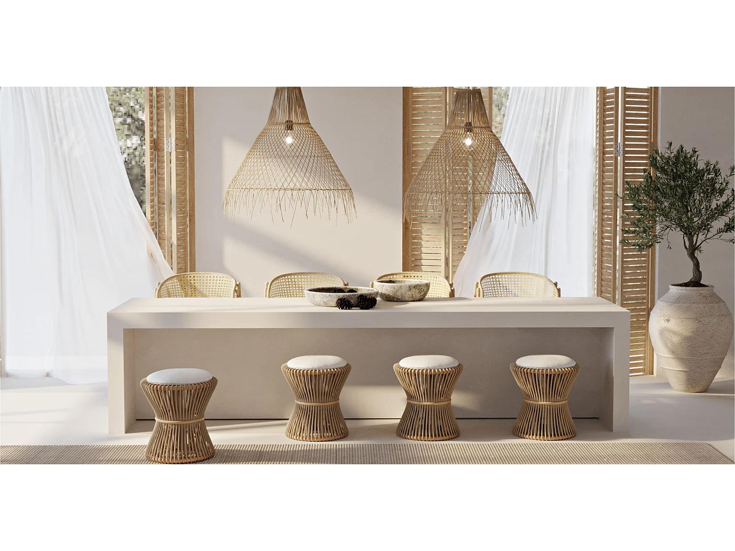 Rattan-Deckenlampe - Pendelleuchte im Boho-Bali-Design - Trui