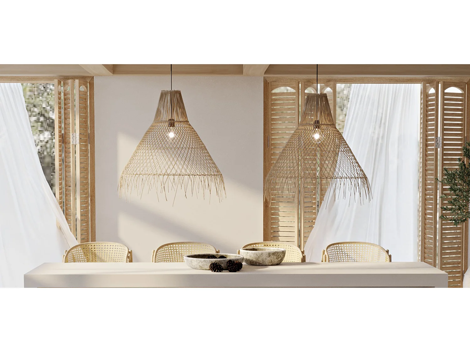 Lampada a soffitto in rattan - Lampada a sospensione in stile Boho Bali - Trui