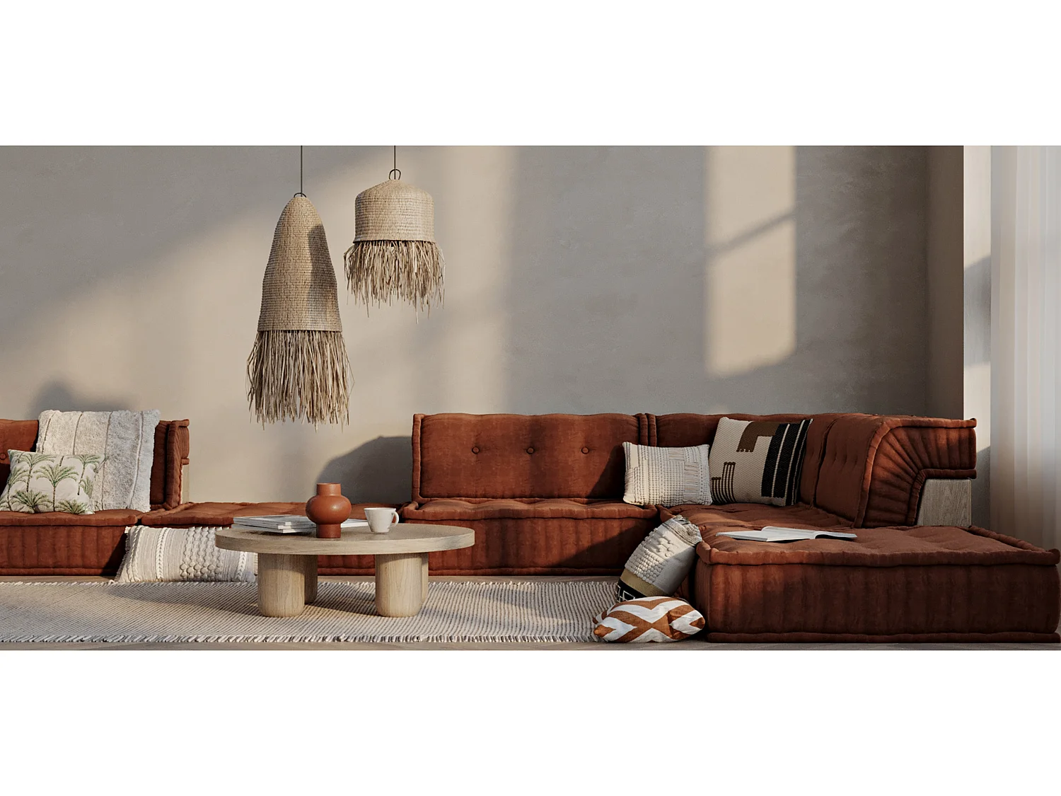 Deckenlampe aus Raffia -  Boho-Bali-Design-Pendelleuchte - Lanui