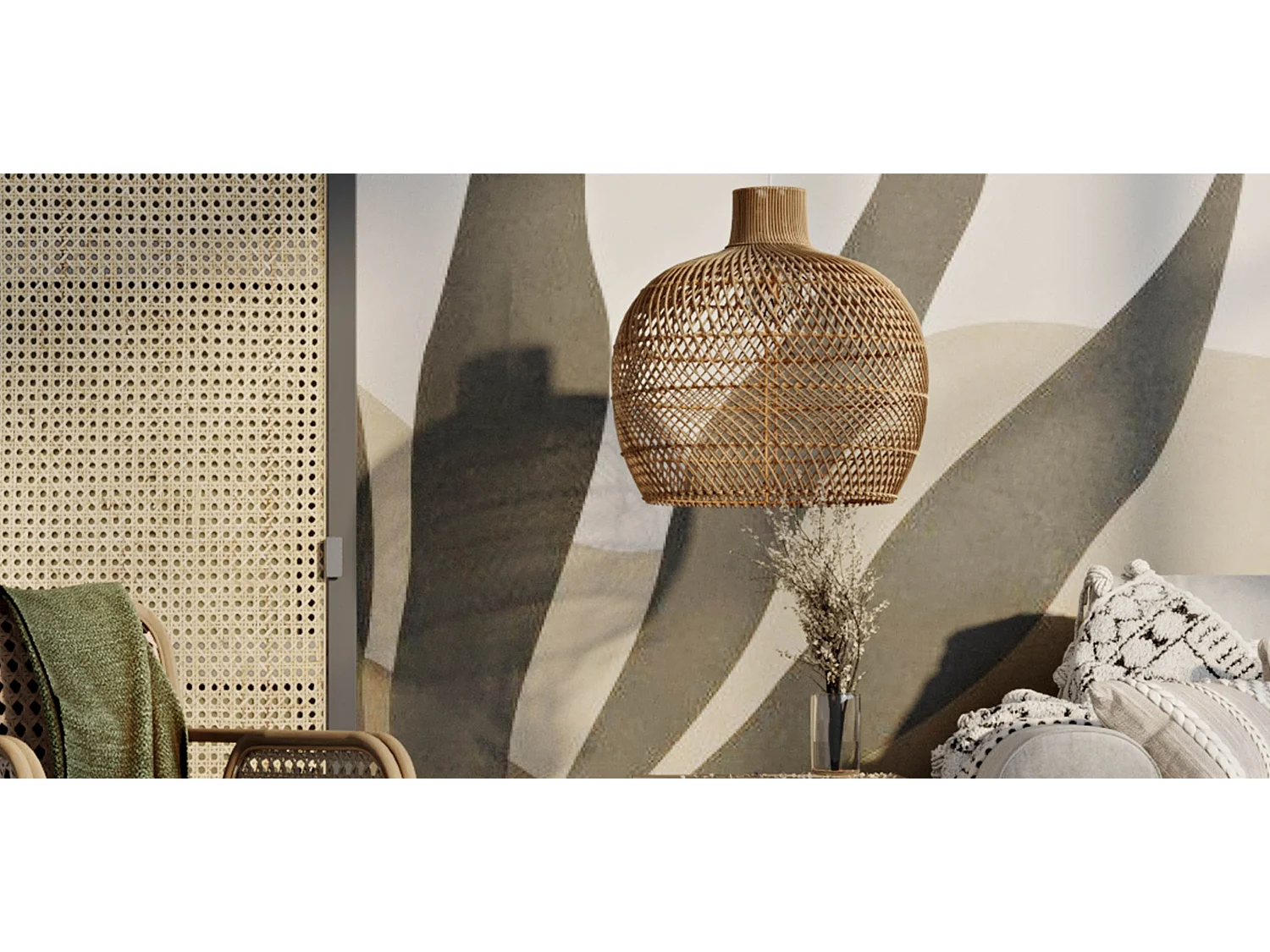 Rattan-Deckenleuchte - Pendelleuchte im Boho-Bali-Design - Mai