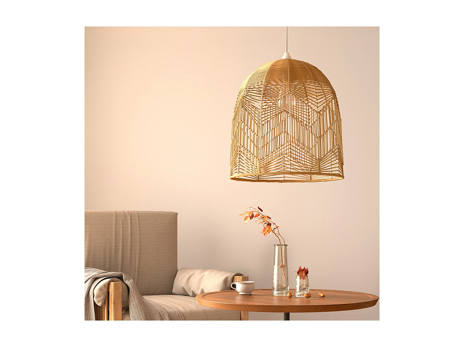 Lampada da soffitto in rattan - Lampada a sospensione in stile Boho Bali - Bu