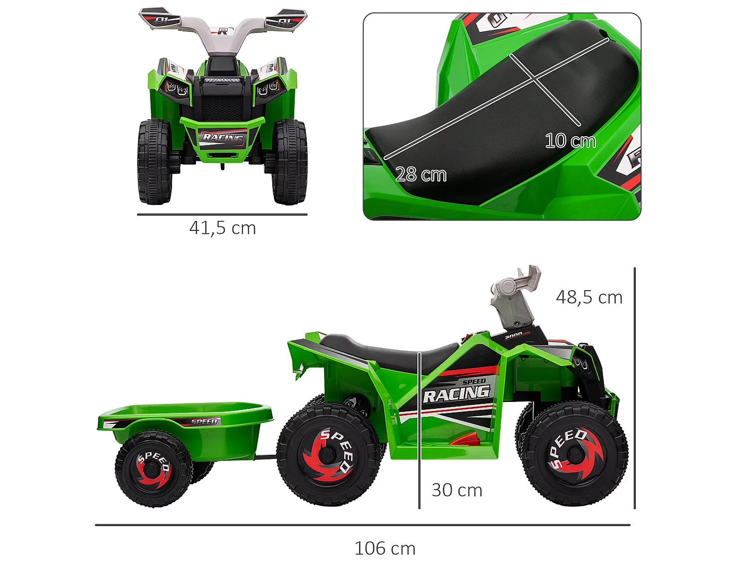 Quad eléctrico infantil verde 106x41.5x48.5 cm HOMCOM