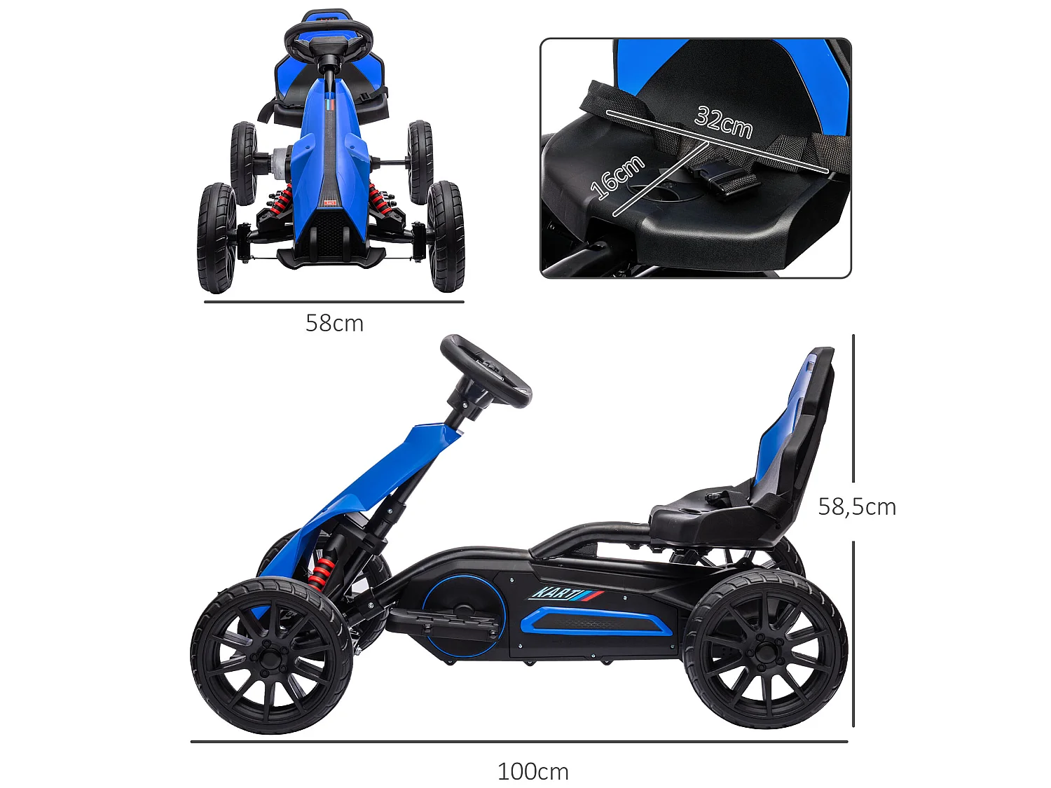 Kart eléctrico infantil azul 100x58x58.5 cm HOMCOM