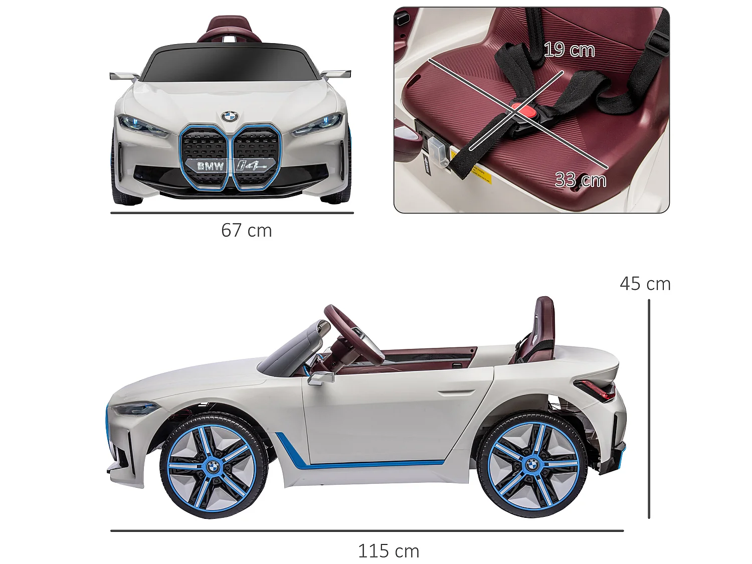 Coche eléctrico infantil blanco 115x67x45 cm HOMCOM