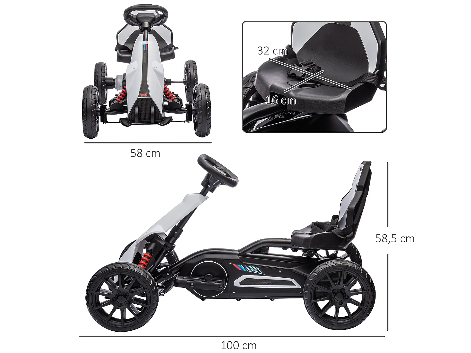 Kart eléctrico infantil blanco 100x58x58.5 cm HOMCOM