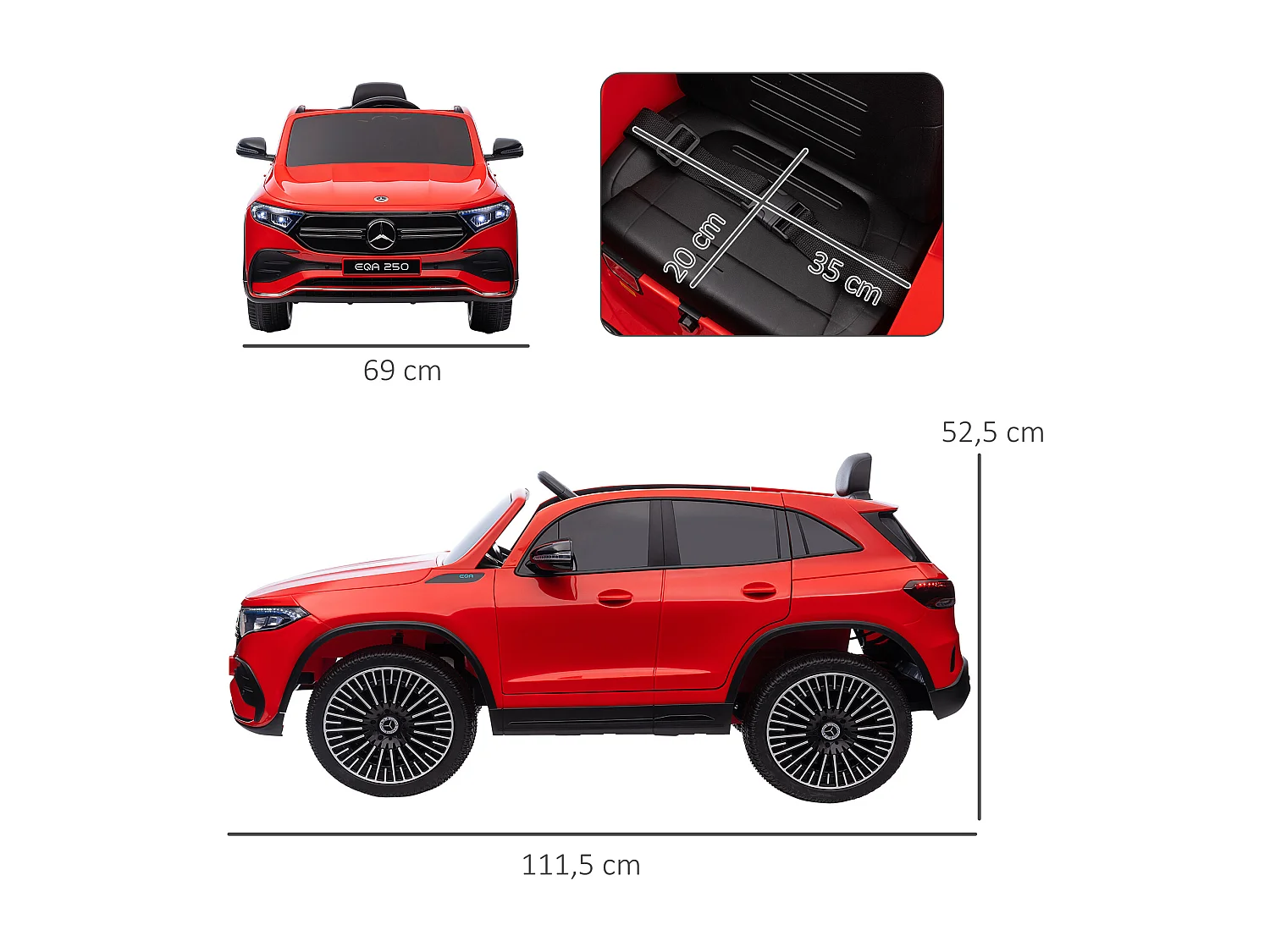 Coche eléctrico infantil rojo 111.5x69x52.5 cm HOMCOM