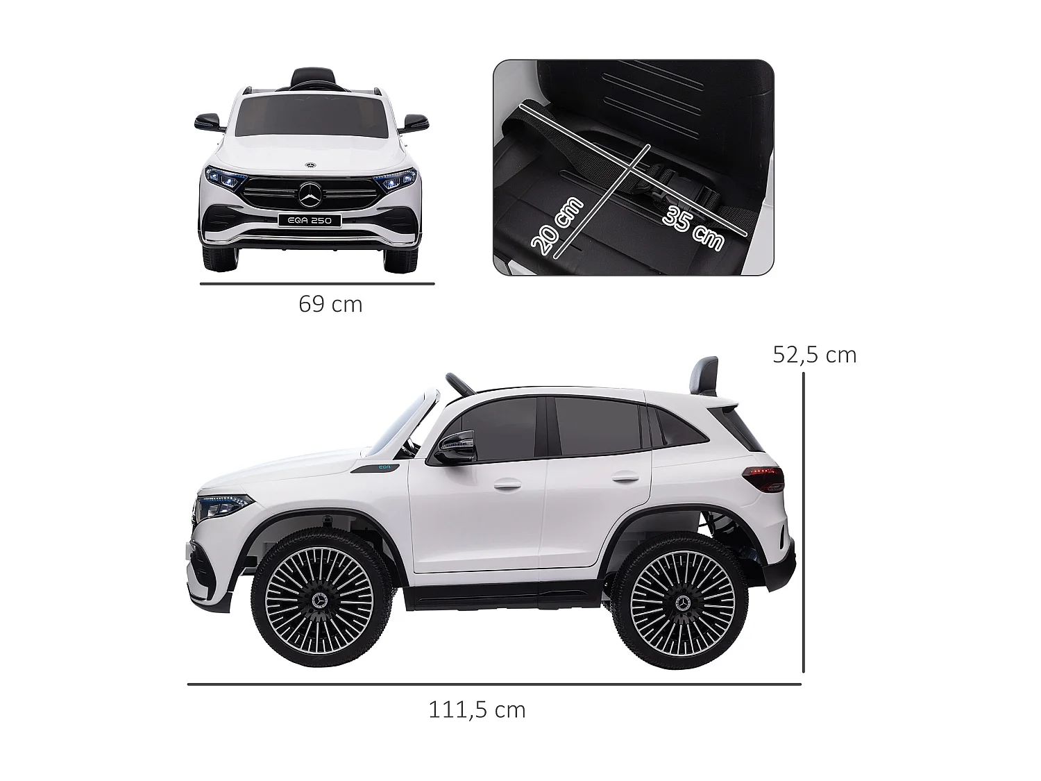 Coche eléctrico blanco 111.5x69x52.5 cm HOMCOM