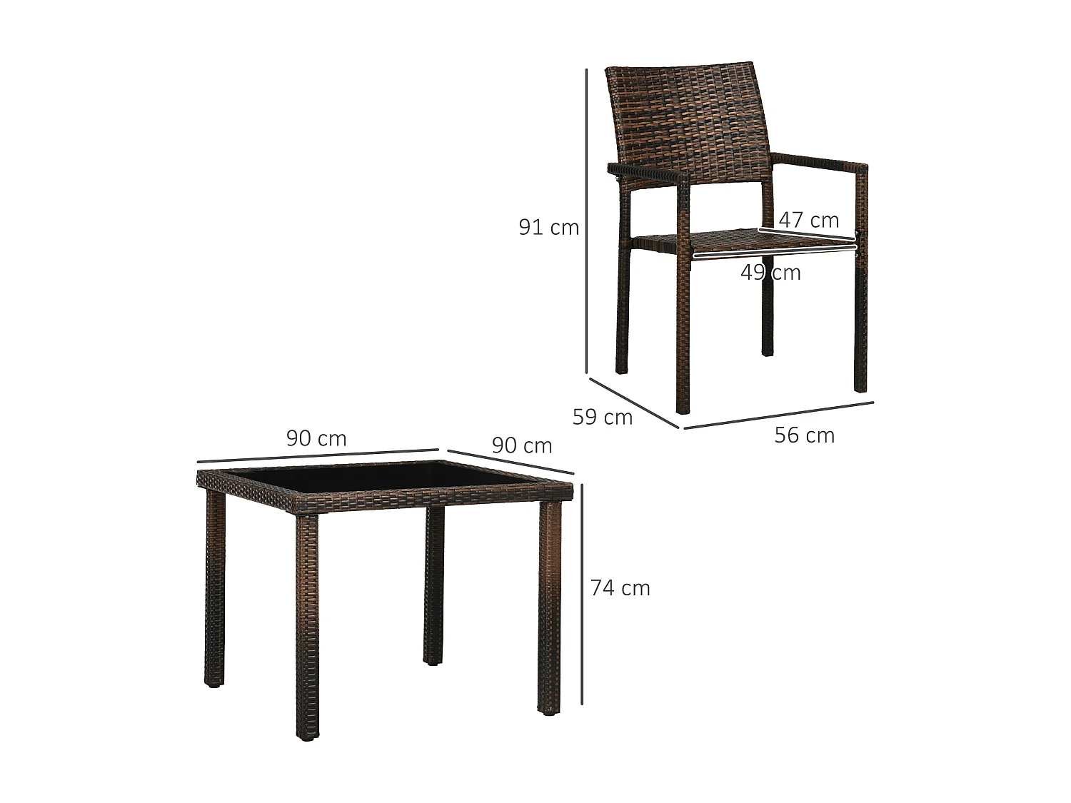 Muebles de ratán marrón 90x90x74 cm Outsunny