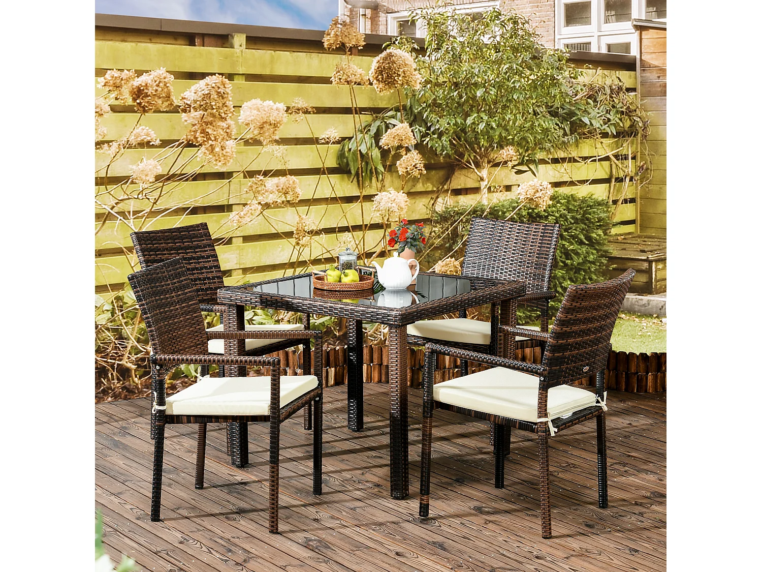 Muebles de ratán marrón 90x90x74 cm Outsunny