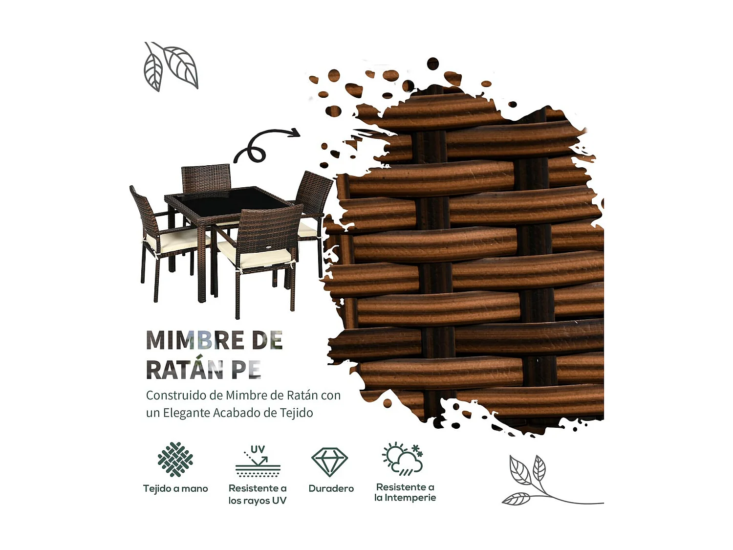 Muebles de ratán marrón 90x90x74 cm Outsunny