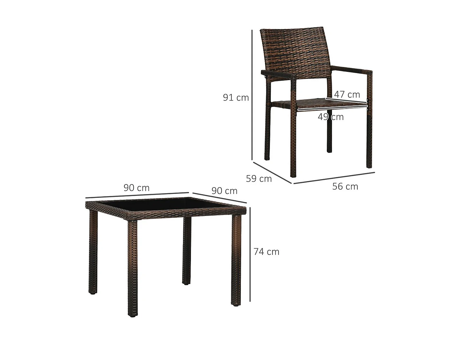 Muebles de ratán marrón 90x90x74 cm Outsunny