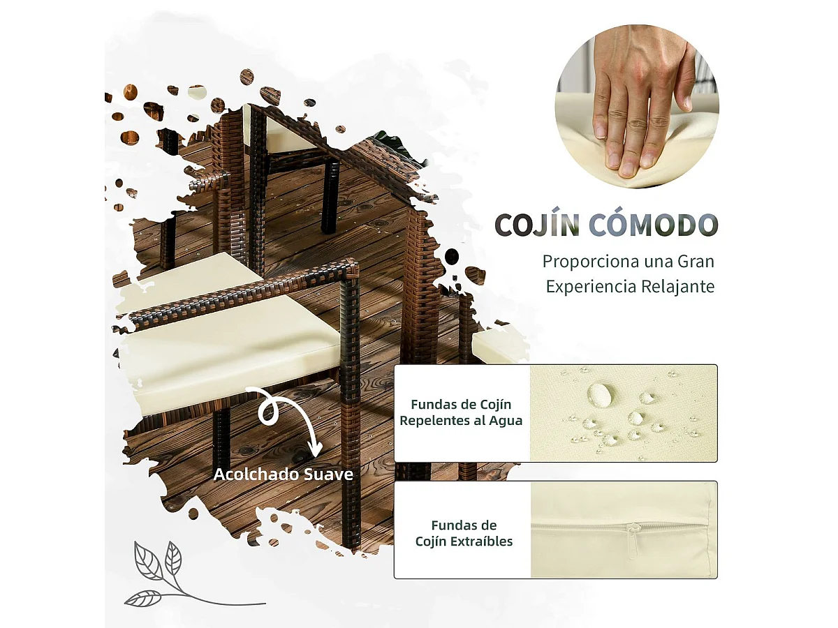 Muebles de ratán marrón 90x90x74 cm Outsunny