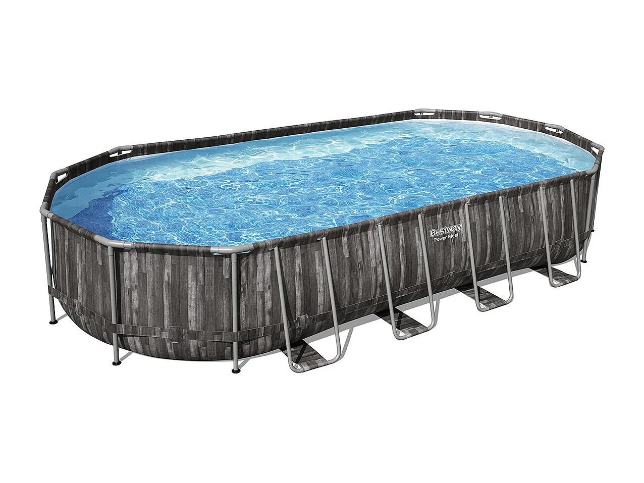 Piscina Fuori Terra Bestway Power Steel Ovale Effetto Legno 732x366x122 cm con Filtro a Cartuccia 9.463 L/H Copertura e Scaletta