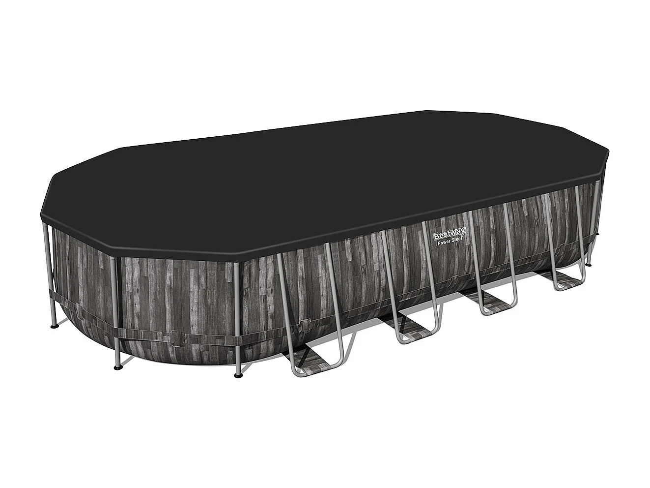 Piscina Fuori Terra Bestway Power Steel Ovale Effetto Legno 732x366x122 cm con Filtro a Cartuccia 9.463 L/H Copertura e Scaletta