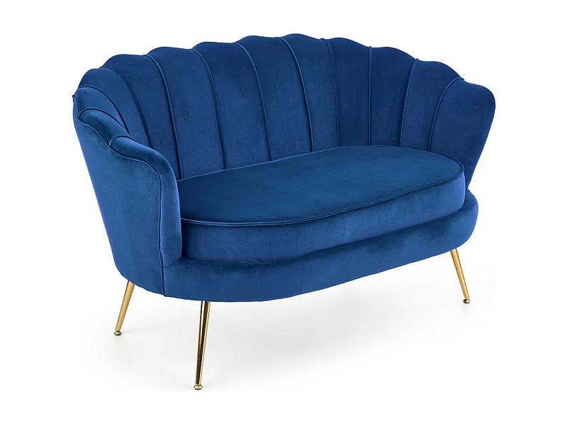 Canapé coquillage en velours bleu avec pieds dorés en métal CAPRICA XL
