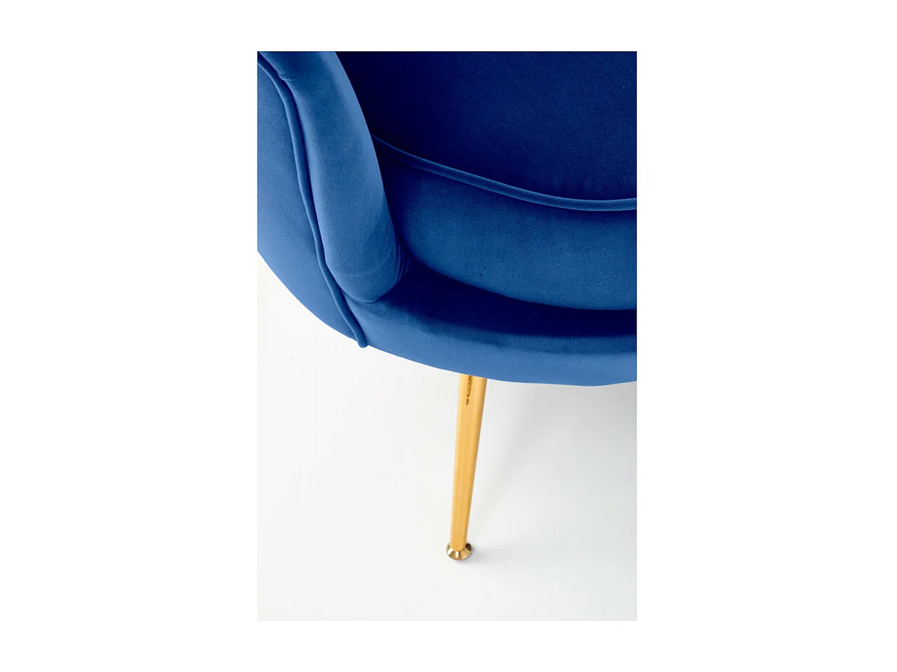 Canapé coquillage en velours bleu avec pieds dorés en métal CAPRICA XL