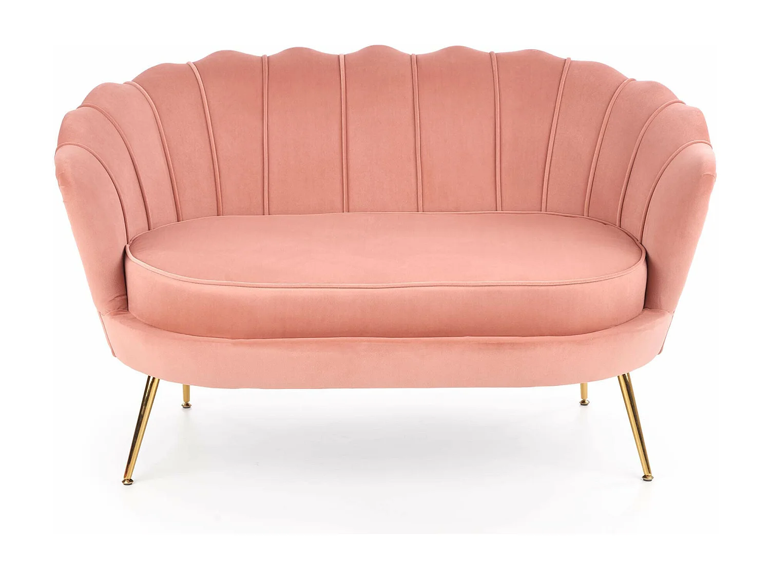 Divano a conchiglia in velluto rosa con gambe in metallo dorato CAPRICA XL