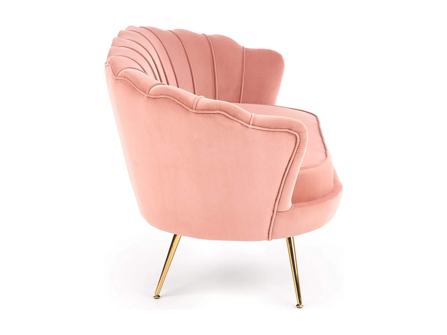 Canapé Coquillage en velours rose avec pieds dorés en métal CAPRICA XL
