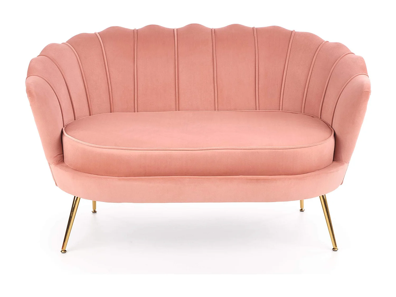 Canapé Coquillage en velours rose avec pieds dorés en métal CAPRICA XL