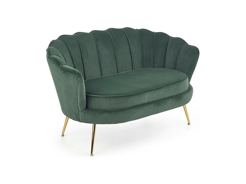 Canapé Coquillage velours vert et pieds en métal doré CAPRICA XL