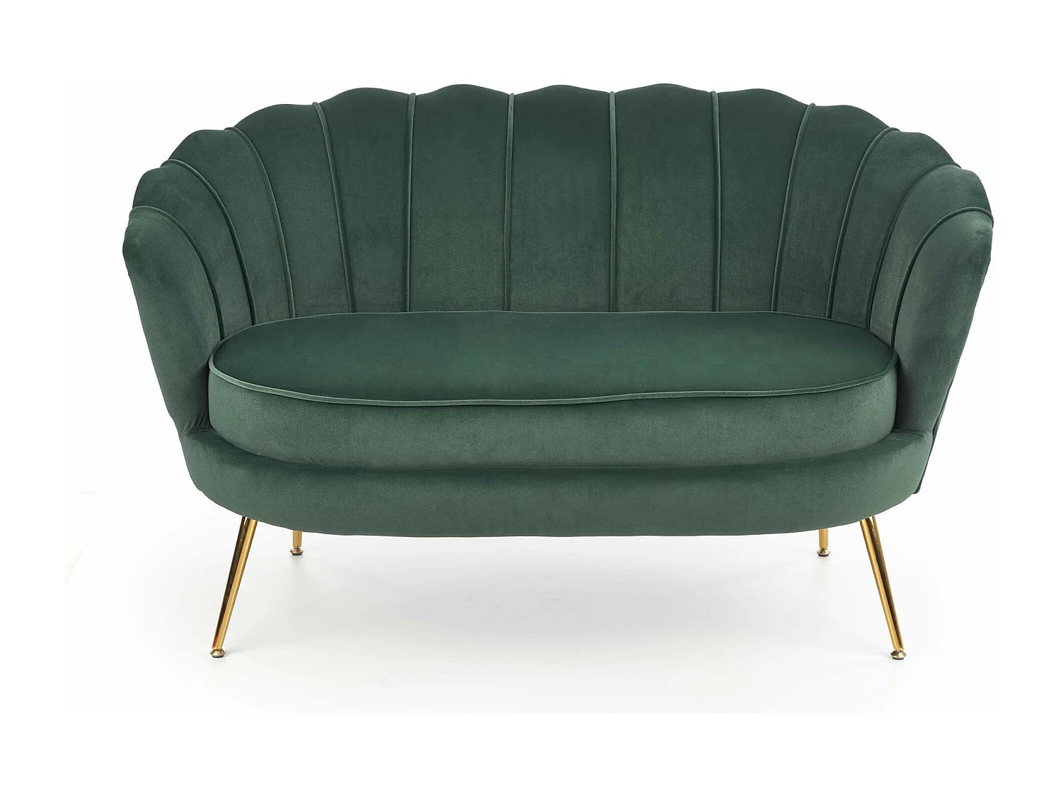 Divano a guscio in velluto verde con gambe in metallo dorato CAPRICA XL