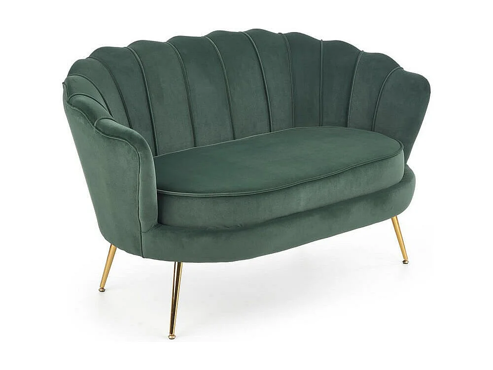 Canapé Coquillage velours vert et pieds en métal doré CAPRICA XL
