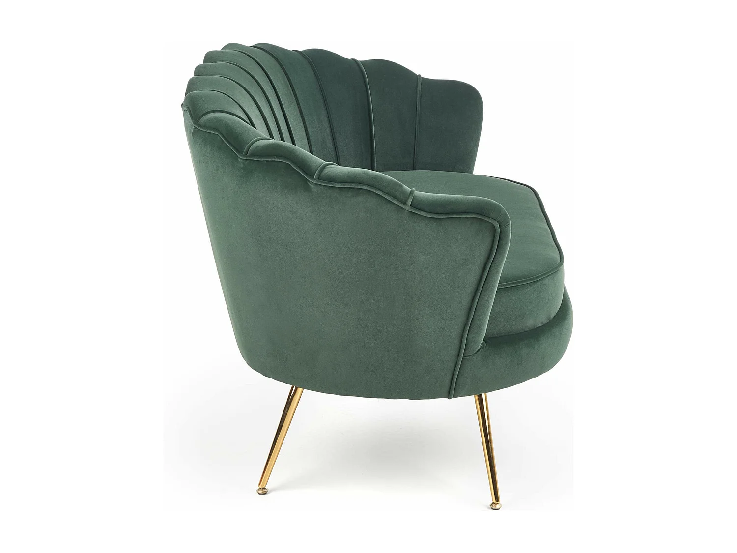 Canapé Coquillage velours vert et pieds en métal doré CAPRICA XL