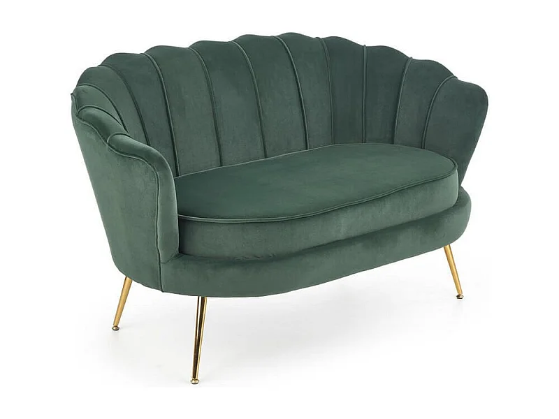 Sofá de concha de terciopelo verde con patas de metal dorado CAPRICA XL