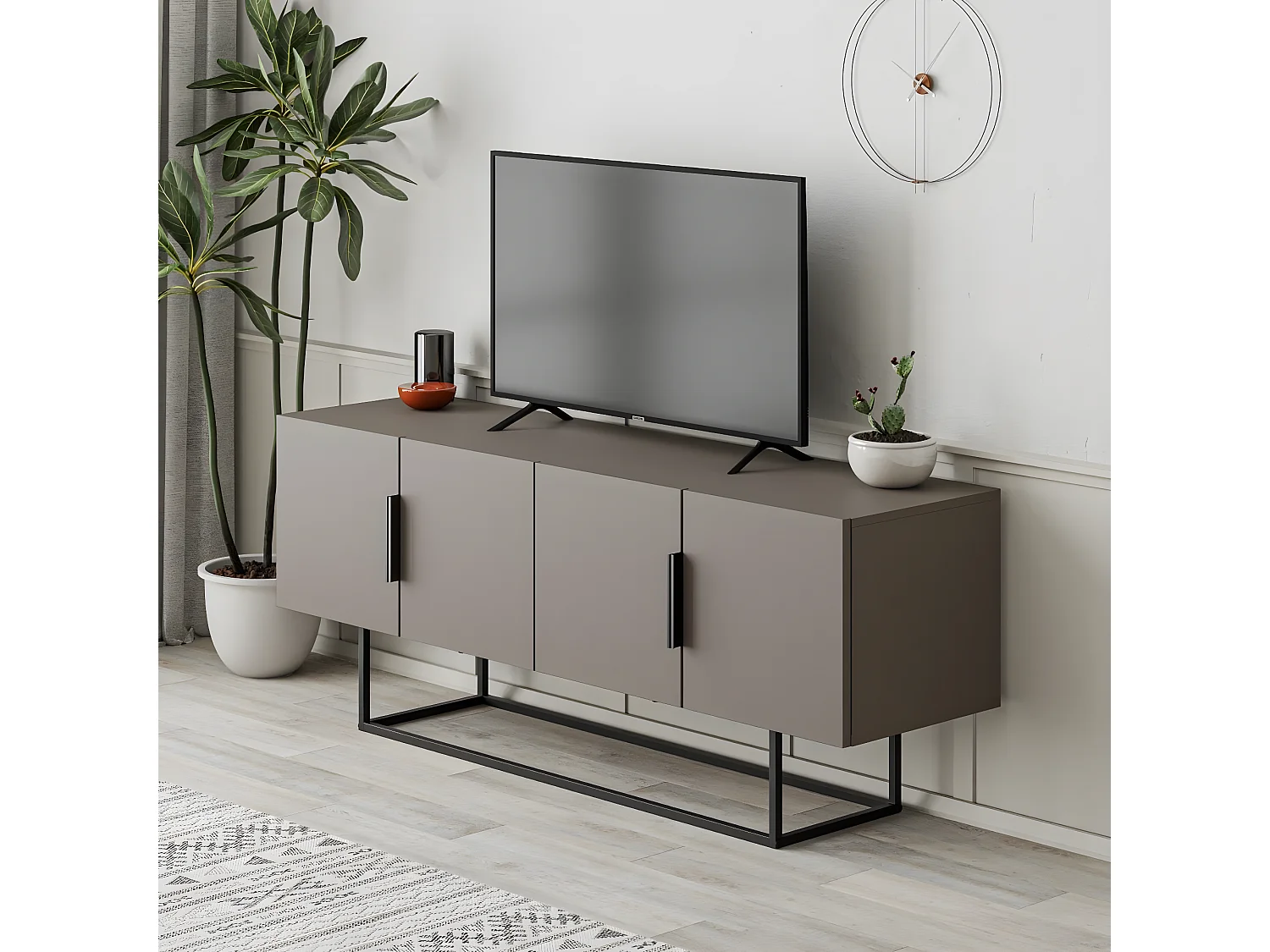Mueble de TV 4 Puertas y Patas de Metal L140 cm - Titan