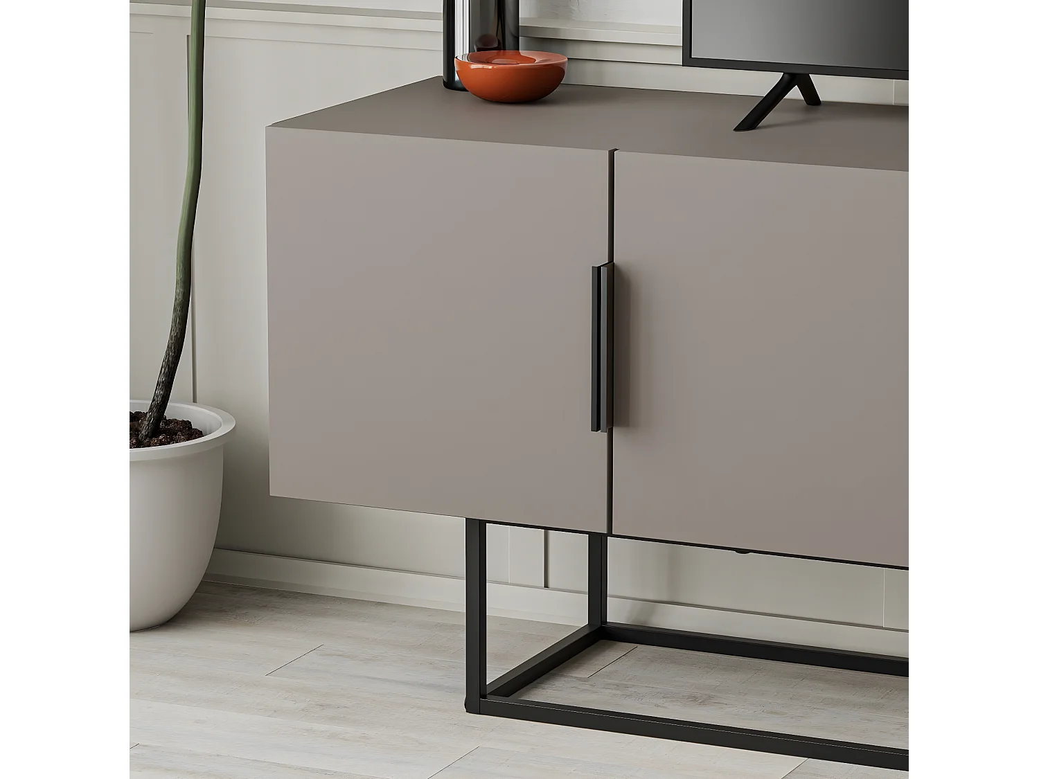 Mueble de TV 4 Puertas y Patas de Metal L140 cm - Titan