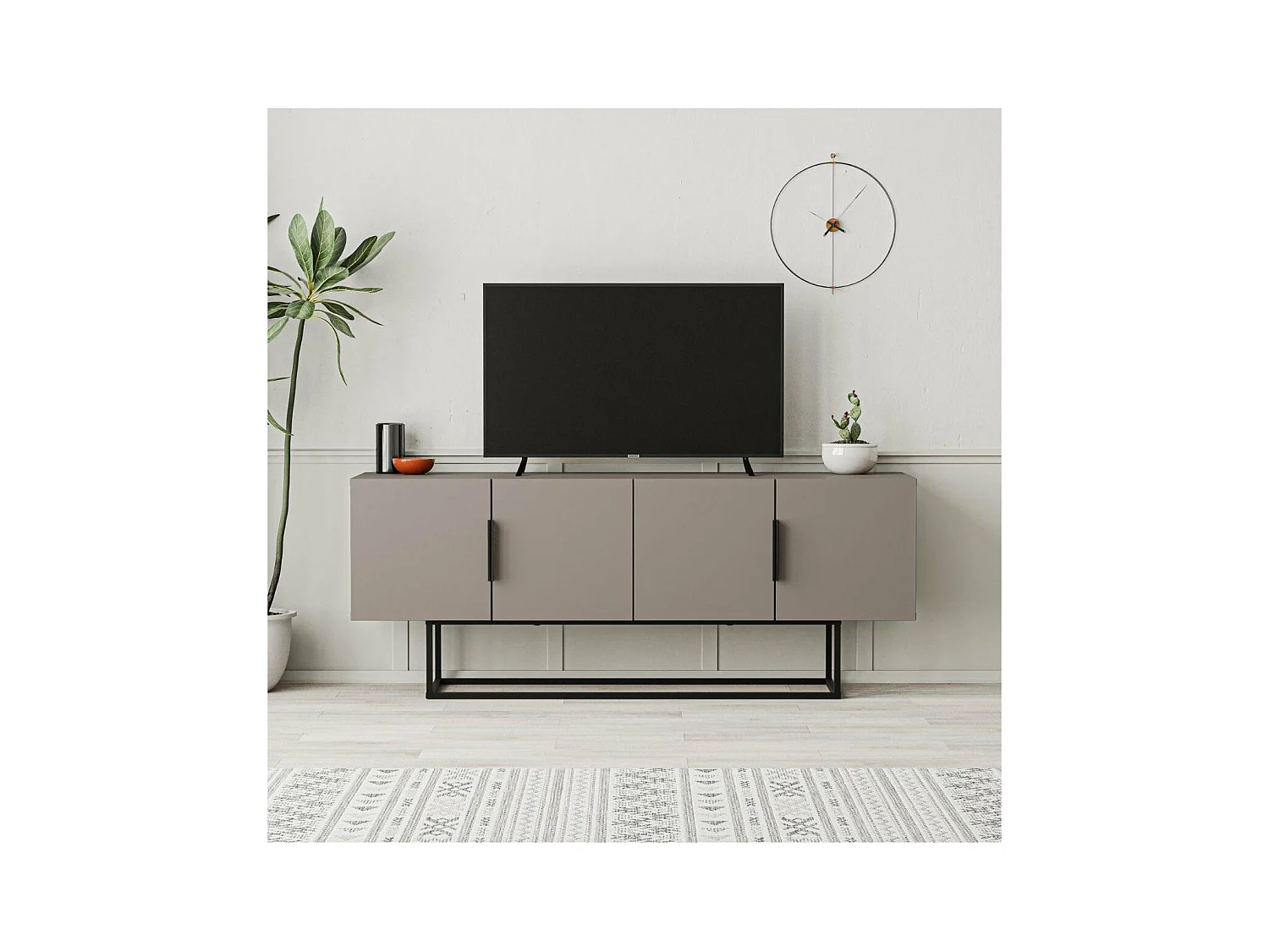 Meuble TV 4 Portes et Pieds en Métal L140 cm - Titan