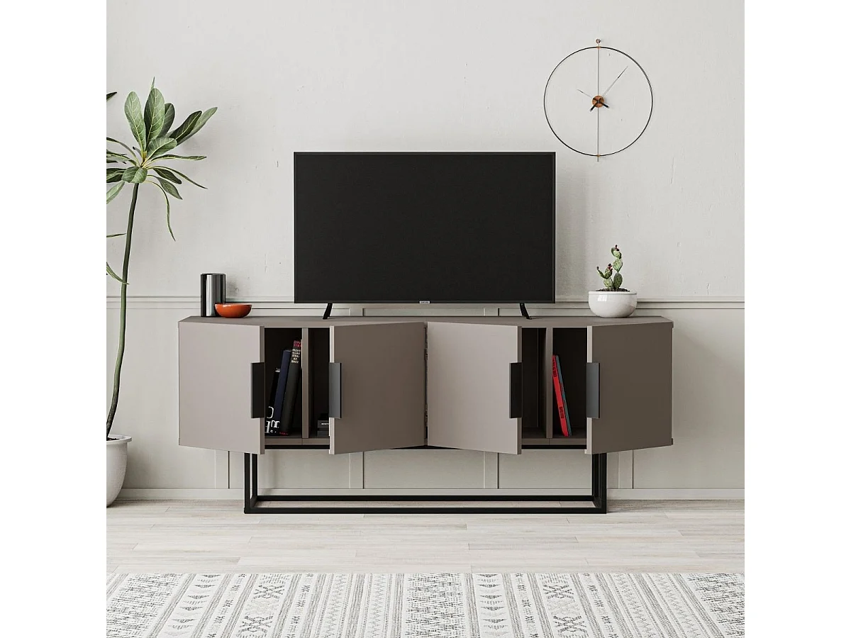 4-drzwiowy stojak TV z metalowymi nogami, L140 cm - Titan