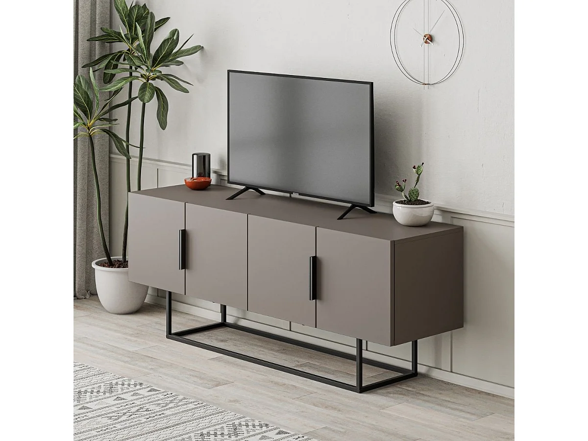 4-drzwiowy stojak TV z metalowymi nogami, L140 cm - Titan