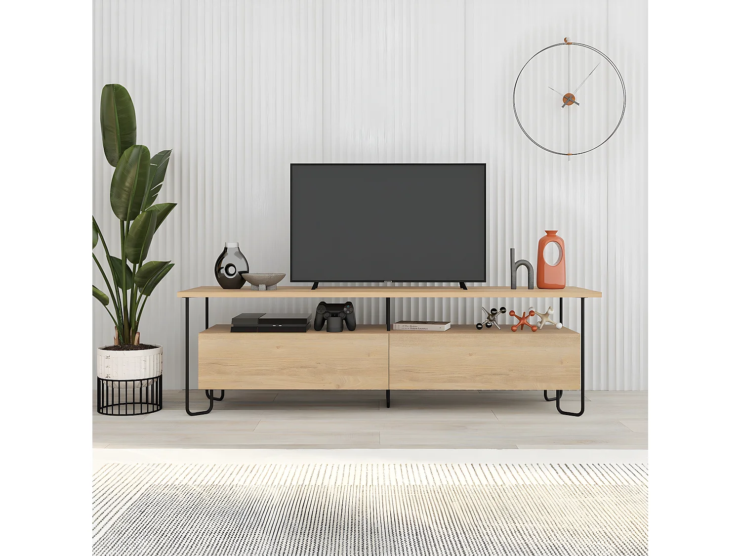 Meuble TV 2 portes avec pieds en métal L150 cm - DILLY