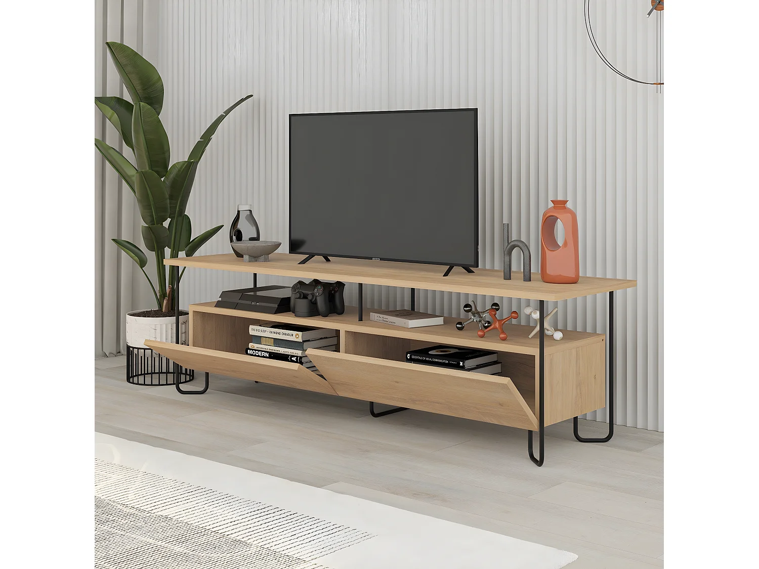 Meuble TV 2 portes avec pieds en métal L150 cm - DILLY