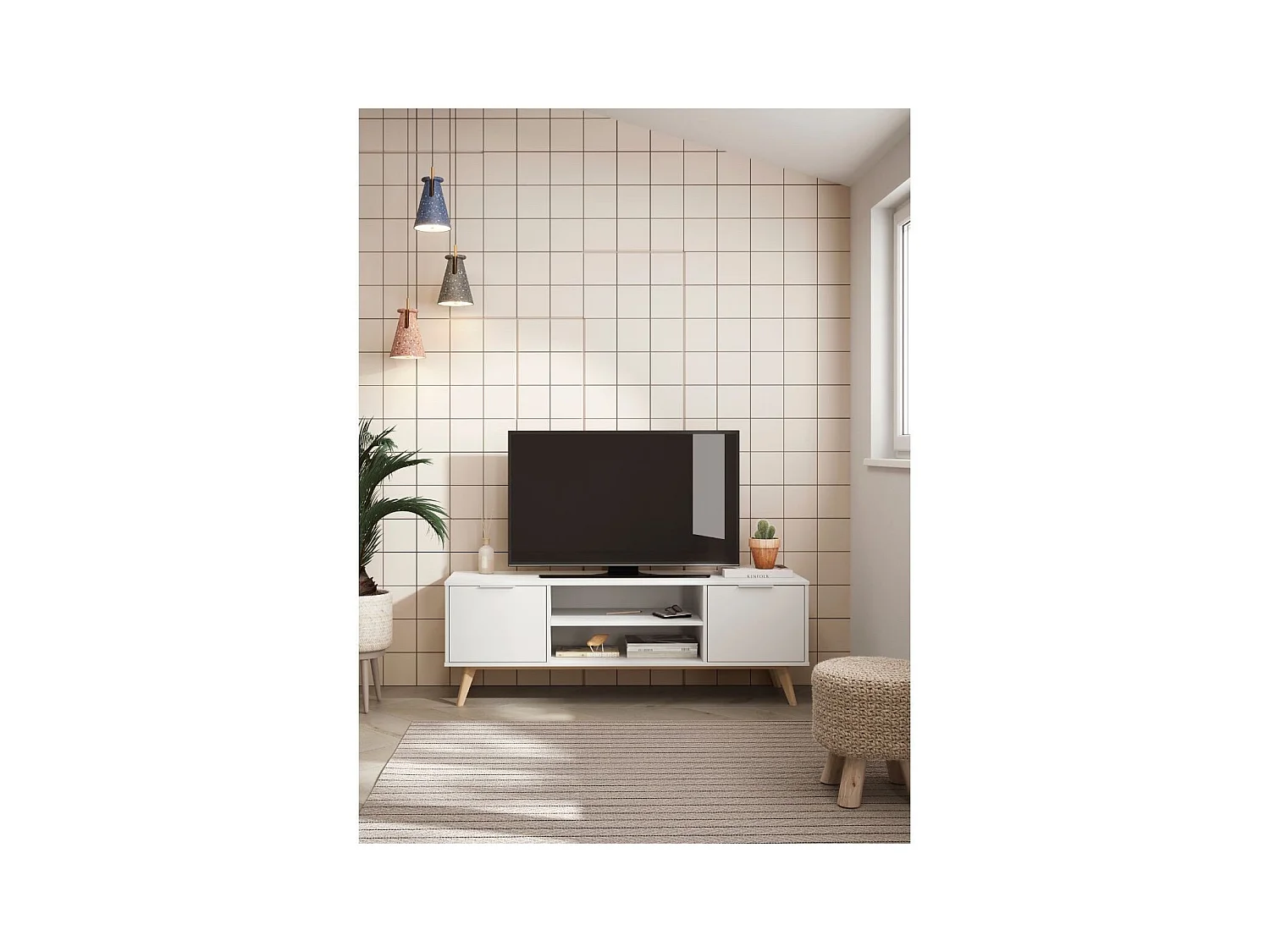 Meuble TV 2 Portes 2 Niches L140 cm - Campus