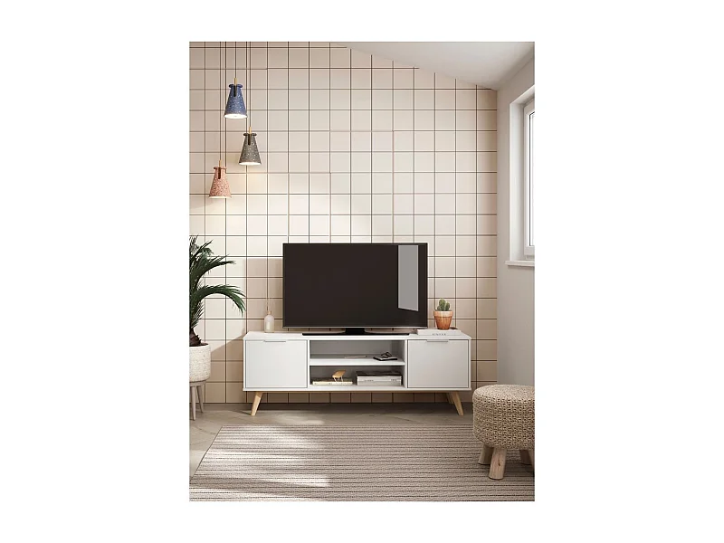 Meuble TV 2 Portes 2 Niches L140 cm - Campus