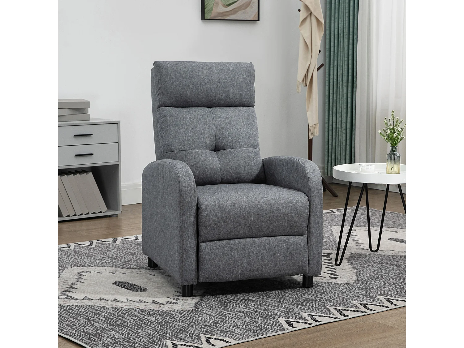 Fauteuil de relaxation grand confort dossier inclinable repose-pied ajustable tissu gris