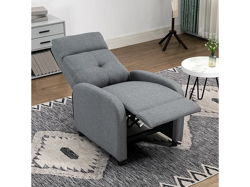 Fauteuil de relaxation grand confort dossier inclinable repose-pied ajustable tissu gris