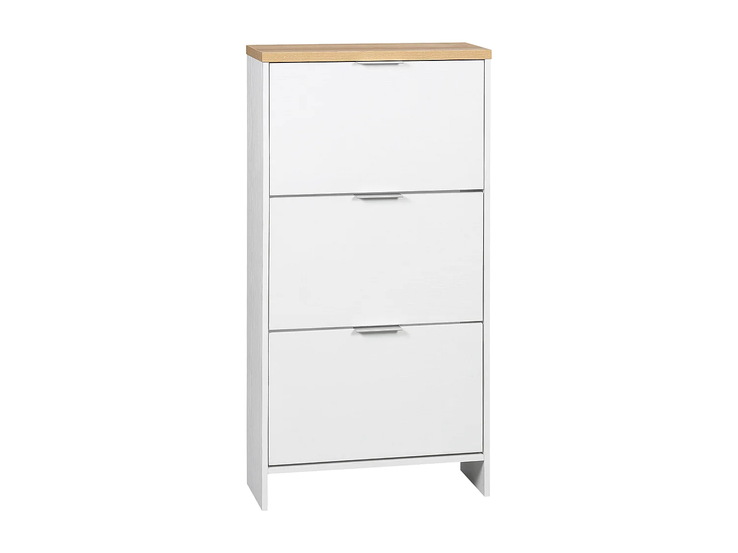 Meuble à chaussures 3 portes abattantes 2 compartiments MDF blanc chêne clair