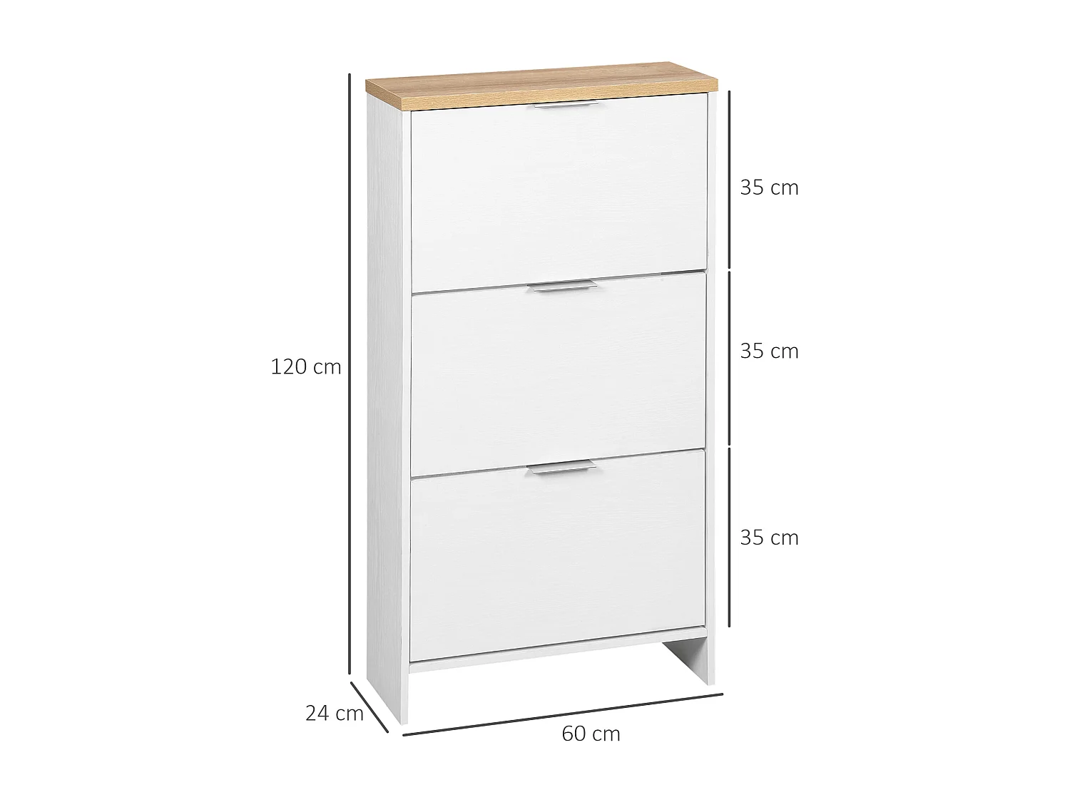 Meuble à chaussures 3 portes abattantes 2 compartiments MDF blanc chêne clair