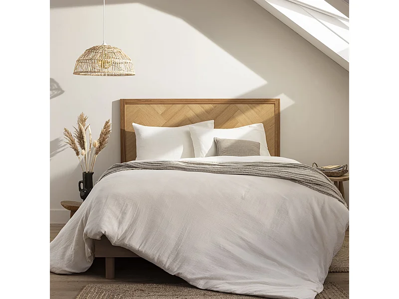 Tête de lit marqueterie 140 cm en bois massif naturel - Terre de Nuit