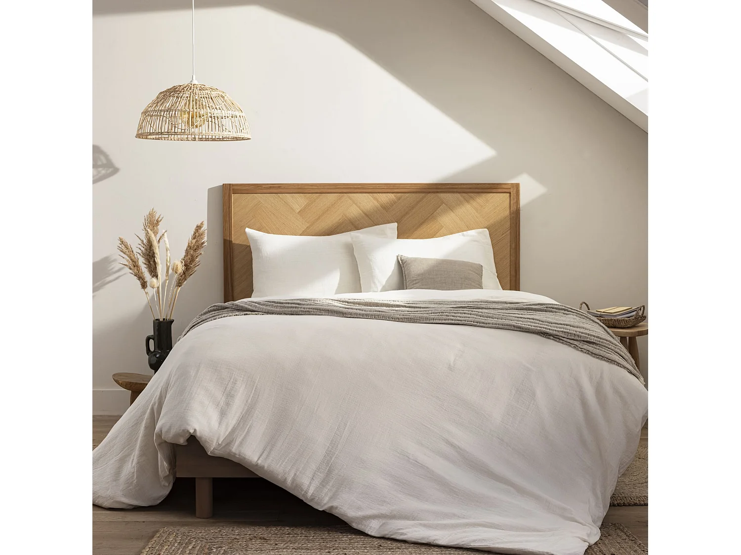 Tête de lit marqueterie 160 cm en bois massif naturel - Terre de Nuit