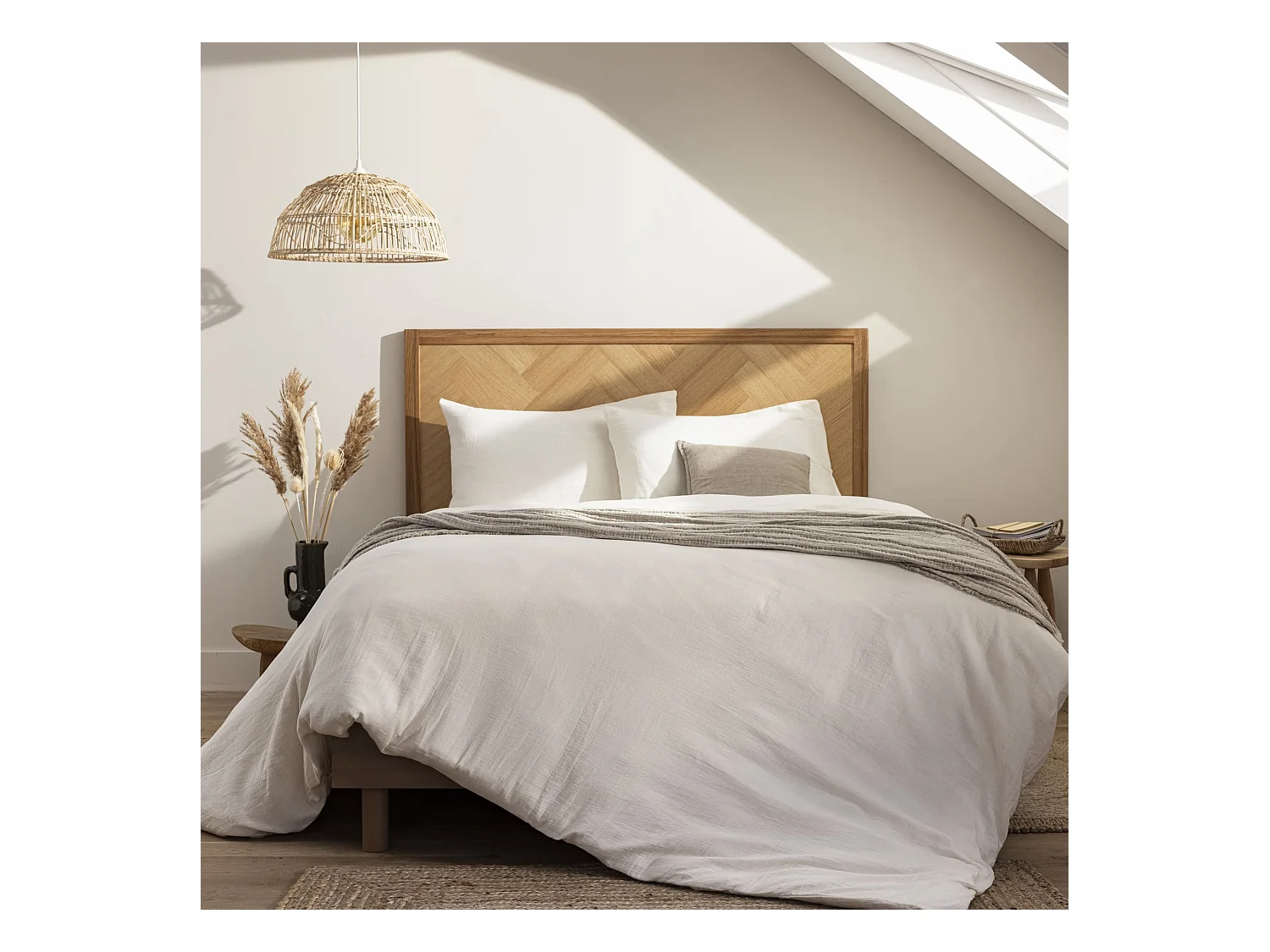 Tête de lit marqueterie 160 cm en bois massif naturel - Terre de Nuit