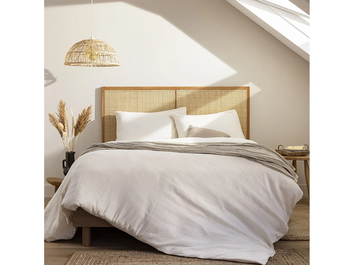 Tête de lit cannage 160cm en chêne massif - Terre de Nuit